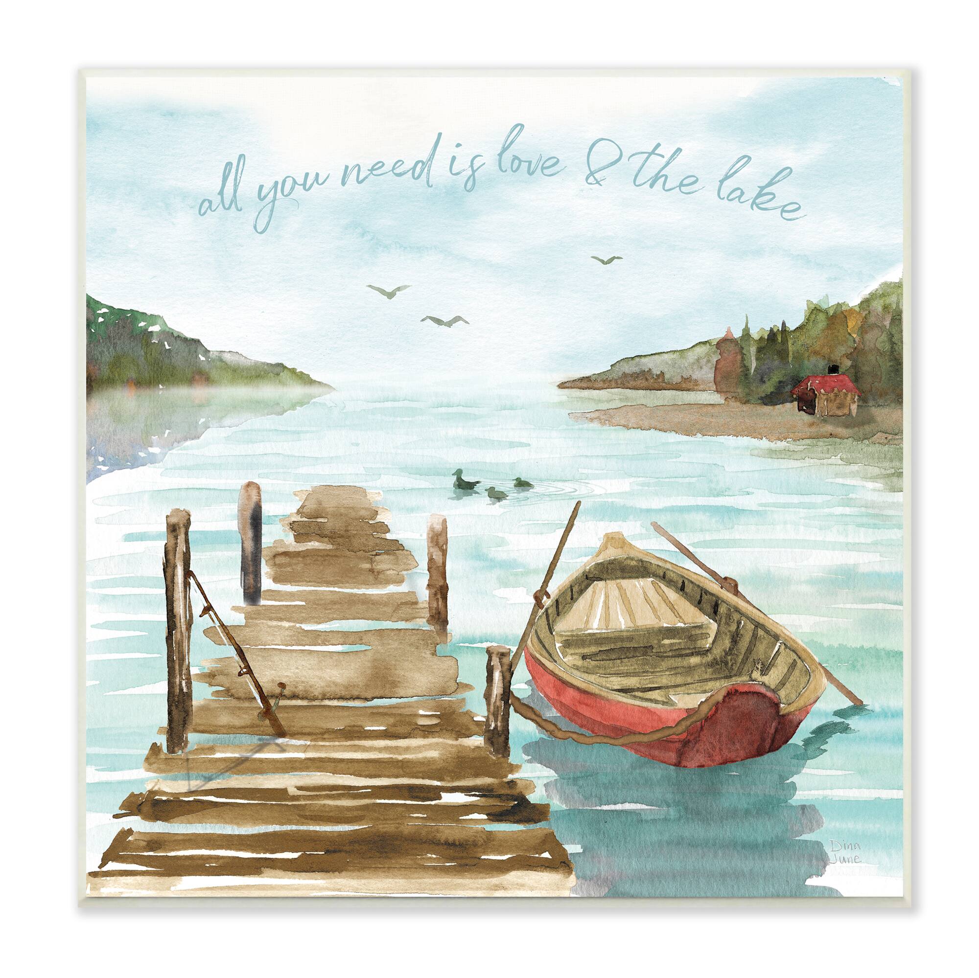 Stupell Industries Love and The Lake Sentiment Boat Dock Landscape,12" x 12"